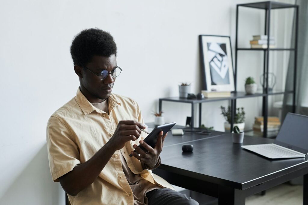 Man working online on tablet pc